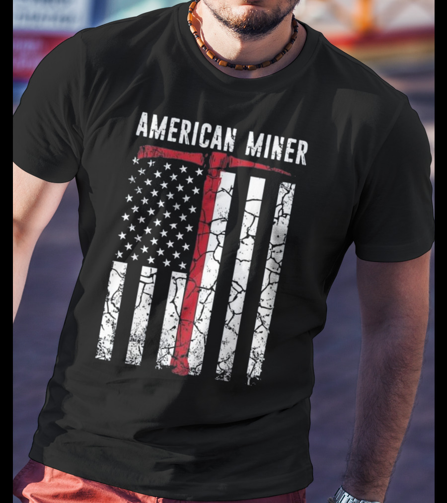 American Miner Coal Gold Flag Axe T-Shirt