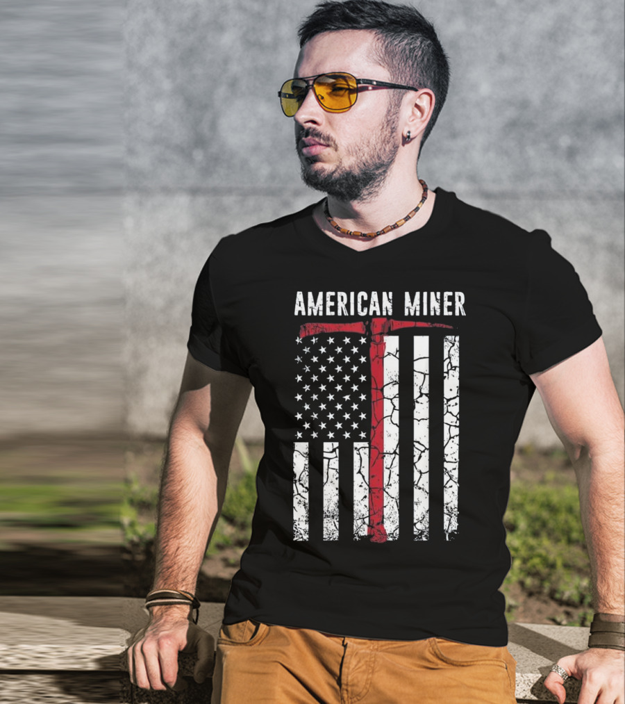 American Miner Coal Gold Flag Axe T-Shirt