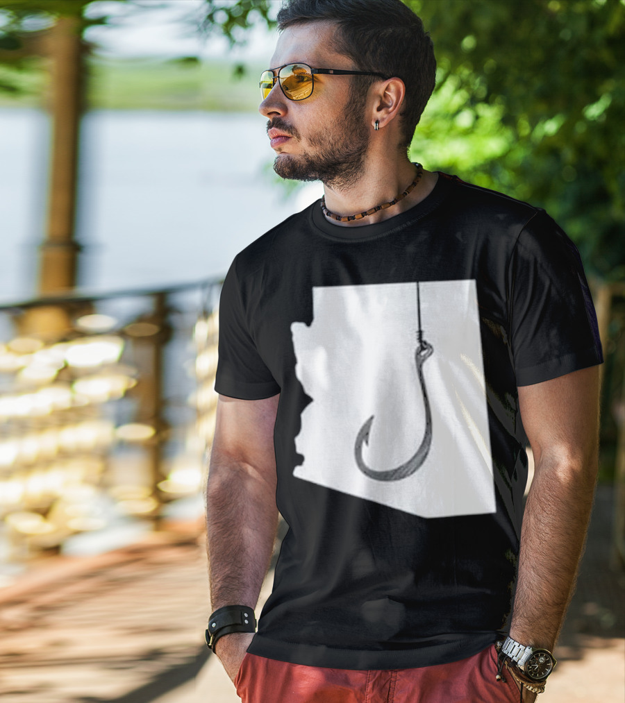 Arizona State Outline Fishing Hook Novelty T-Shirt