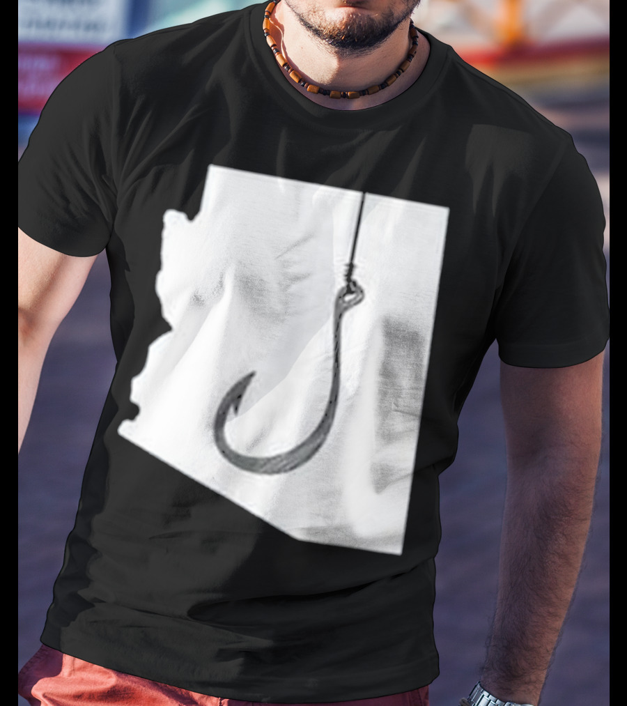 Arizona State Outline Fishing Hook Novelty T-Shirt