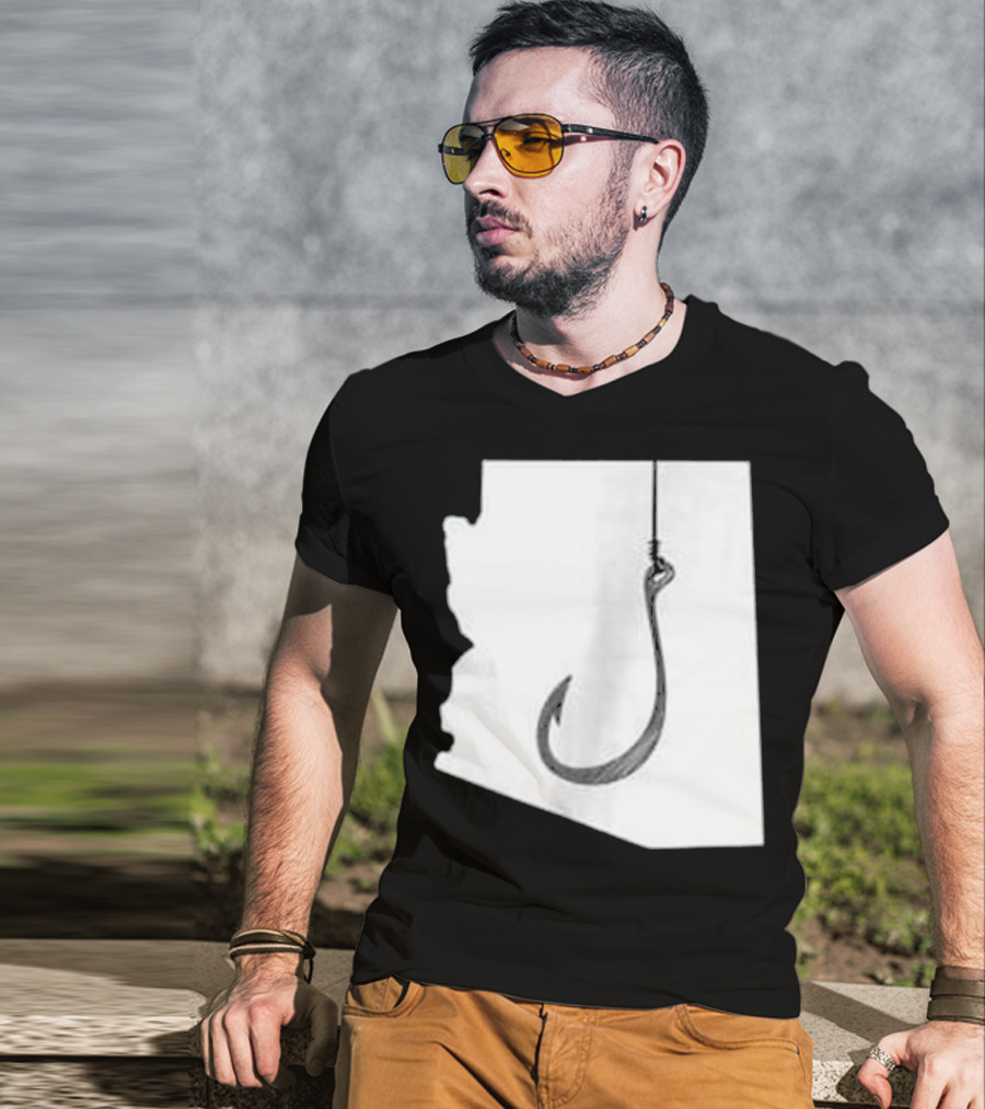 Arizona State Outline Fishing Hook Novelty T-Shirt