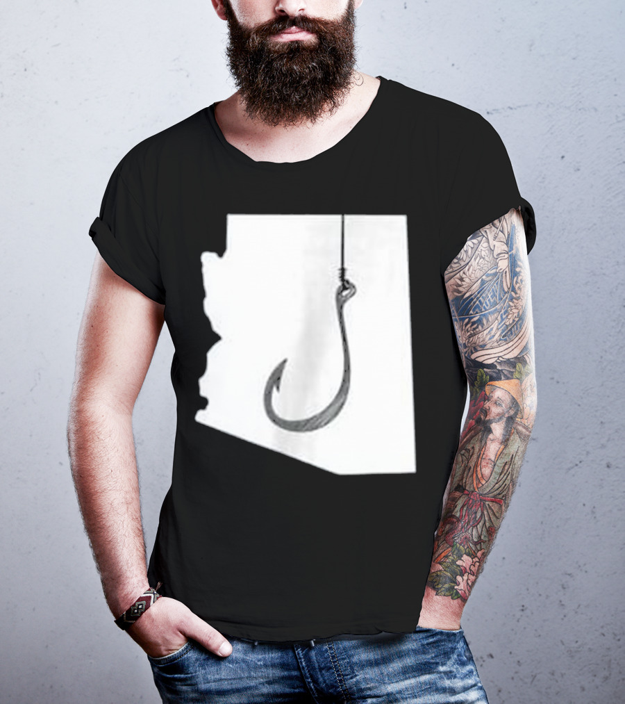 Arizona State Outline Fishing Hook Novelty T-Shirt