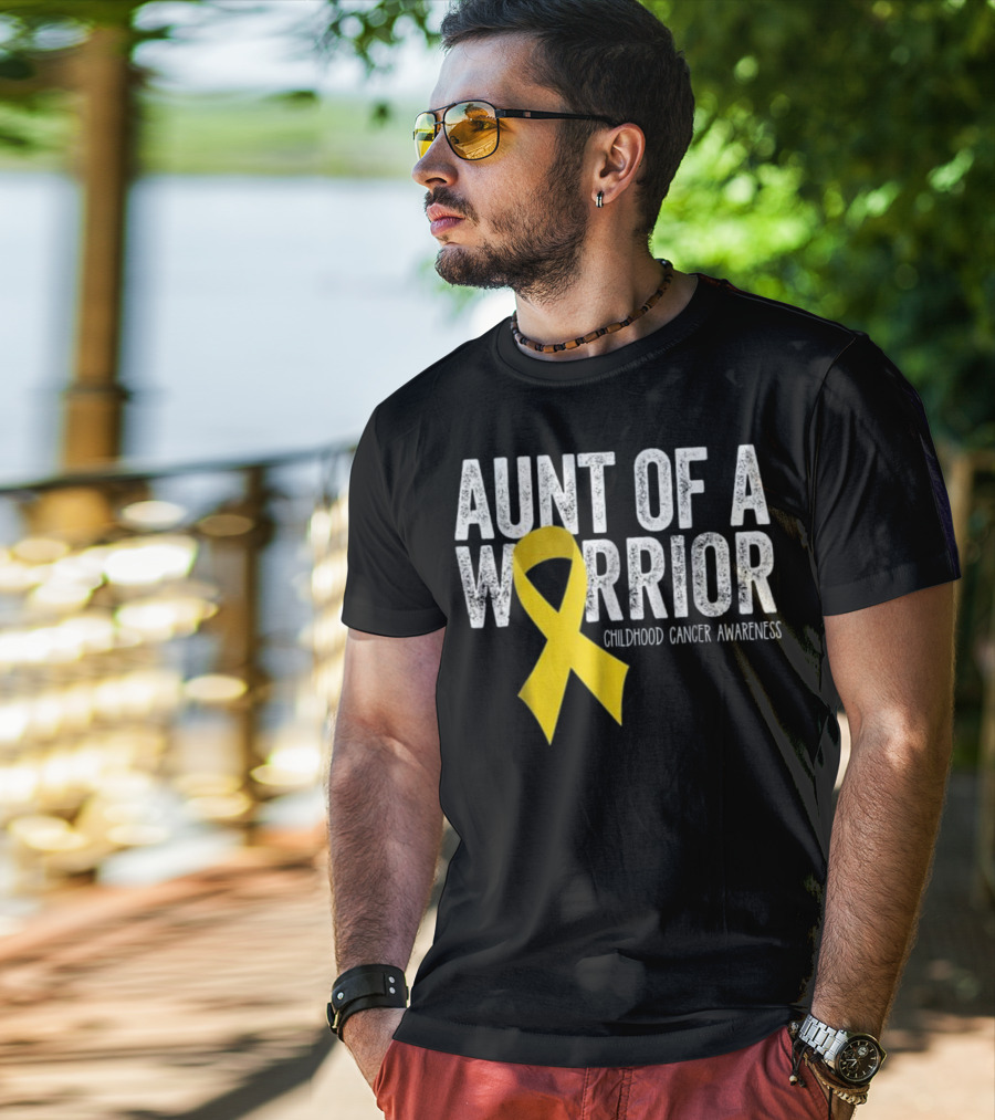 Aunt Of A Warrior Childhood Cancer Awareness Yellow T-Shirt