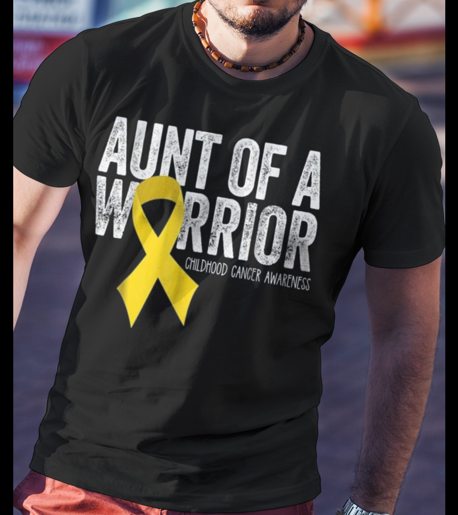 Aunt Of A Warrior Childhood Cancer Awareness Yellow T-Shirt