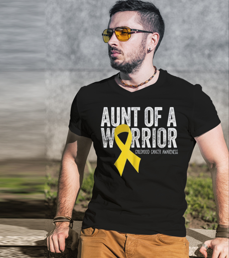 Aunt Of A Warrior Childhood Cancer Awareness Yellow T-Shirt