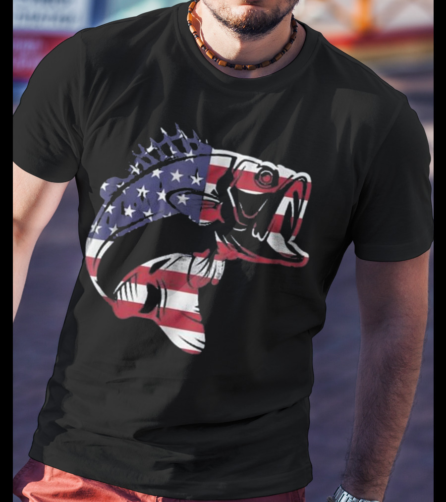 Bass Fishing American Flag Patriotic Bass Fisherman T-Shirt