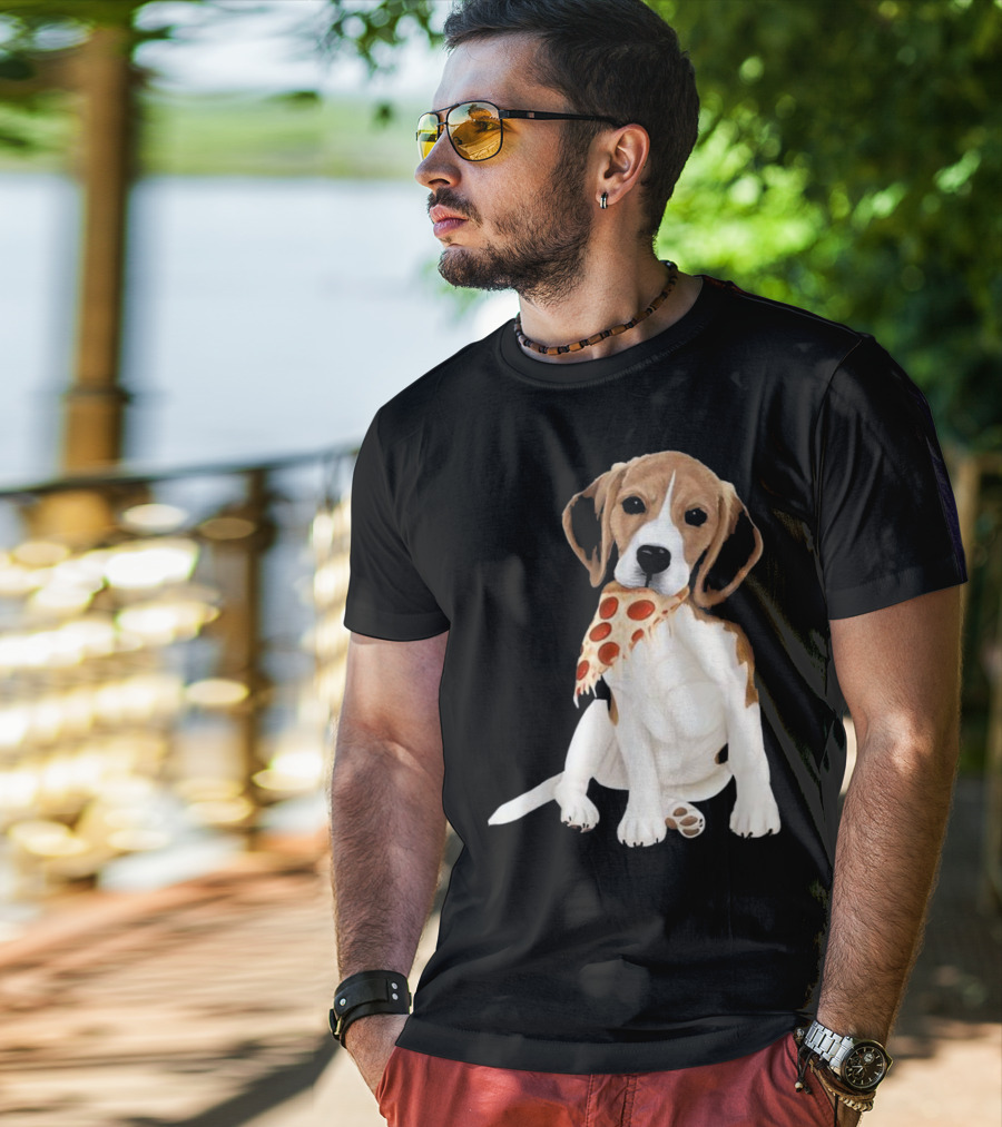 Beagle Eating Pizza Slice In Mouth T-Shirt