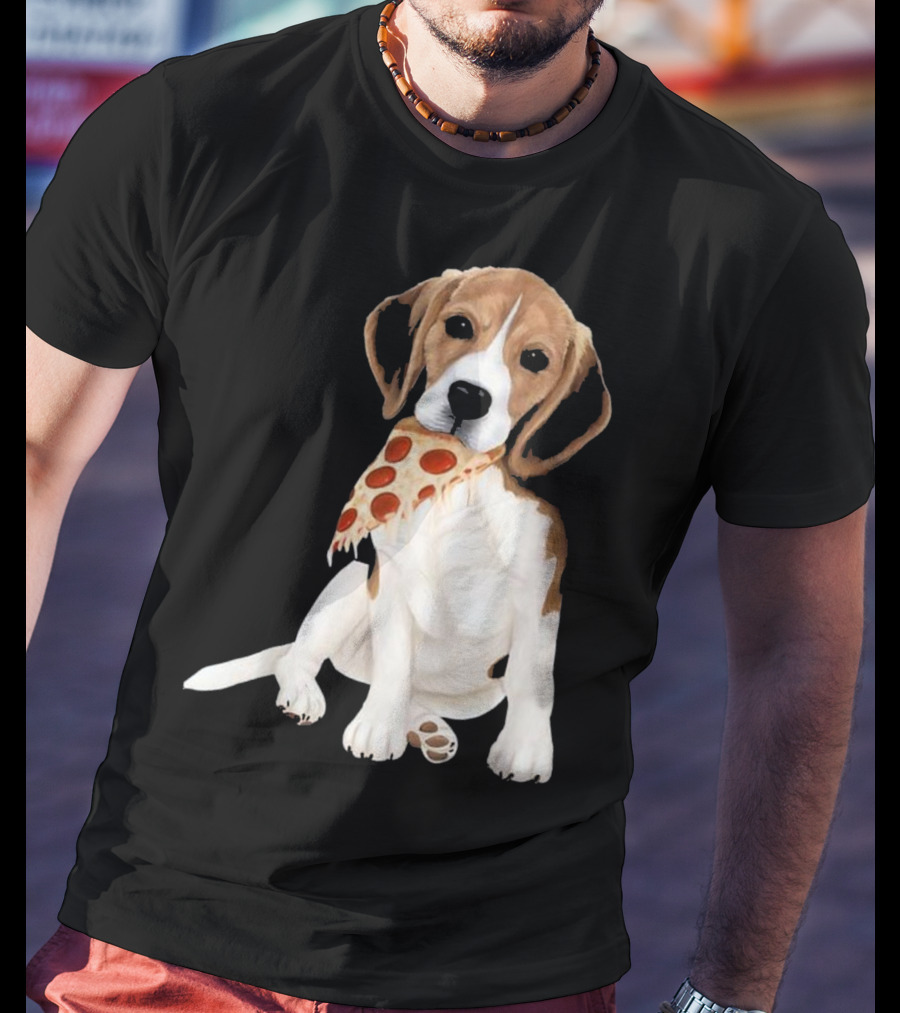 Beagle Eating Pizza Slice In Mouth T-Shirt