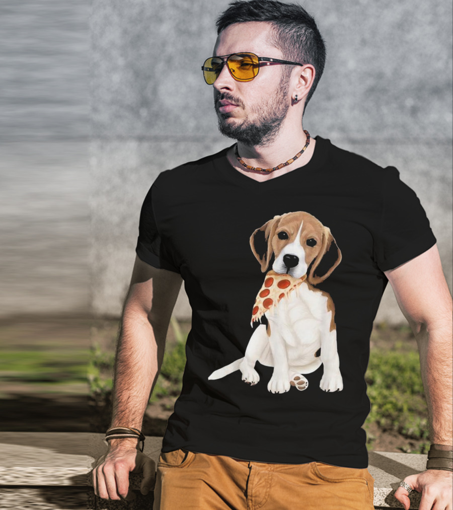 Beagle Eating Pizza Slice In Mouth T-Shirt