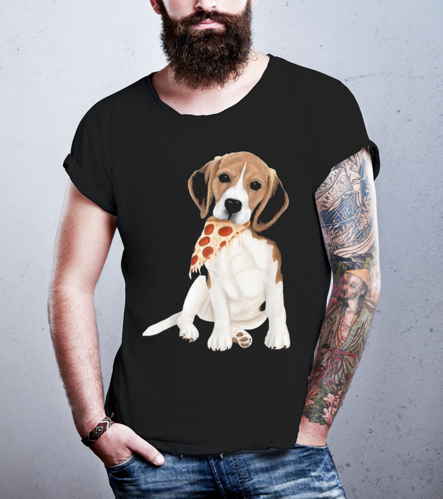 Beagle Eating Pizza Slice In Mouth T-Shirt