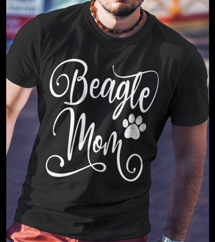 Beagle Mom Dog Lover White Script Paw Prints T-Shirt