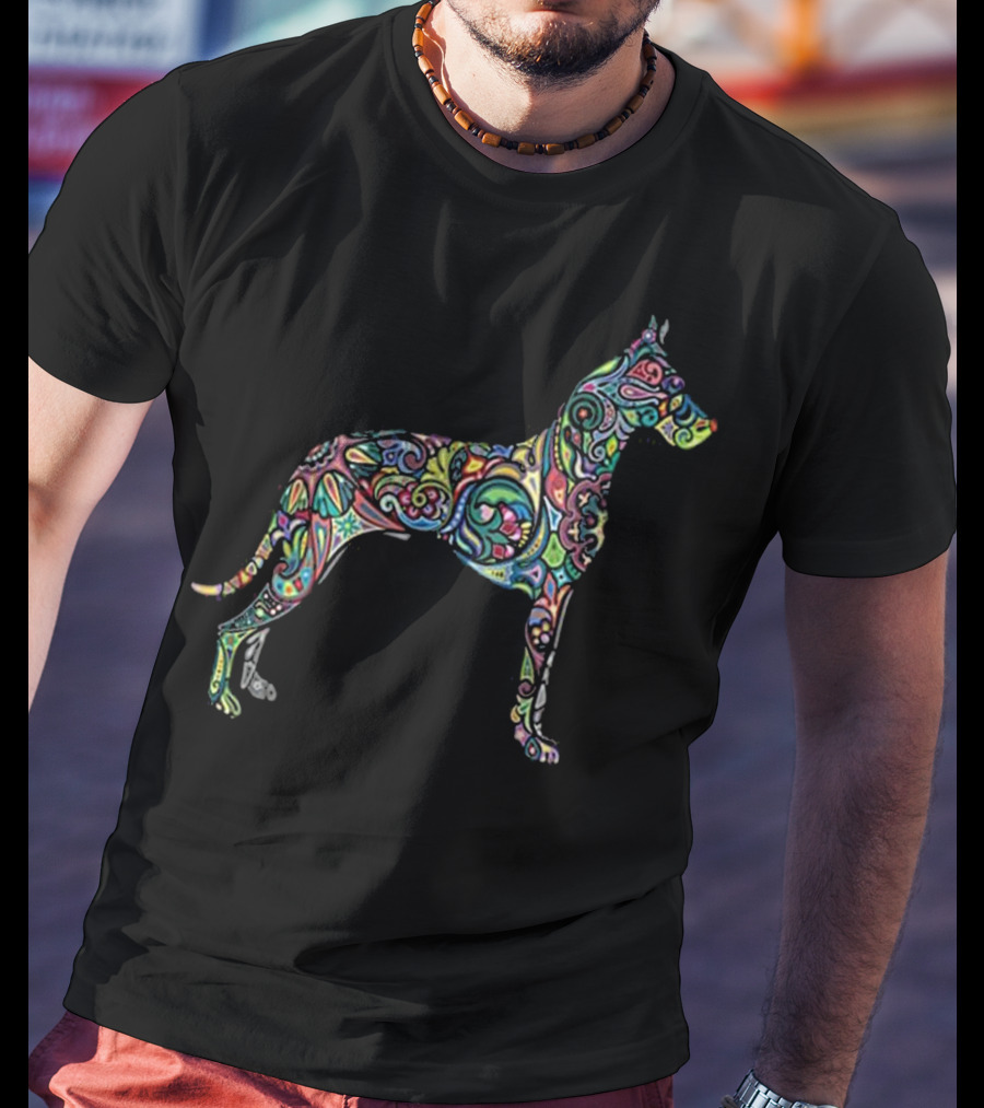 Colorful Artistic Great Dane Dog Totem Tattoo T-Shirt
