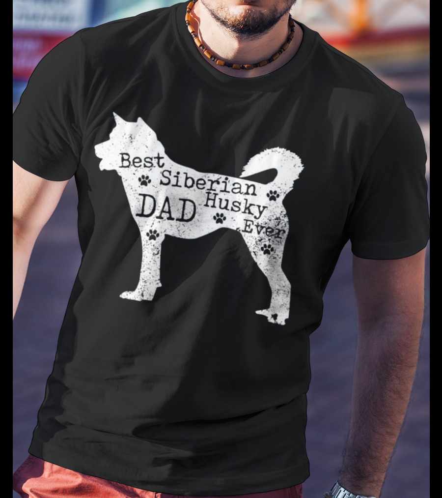 Best Siberian Husky Dog Dad Ever With Paw Prints T-Shirt