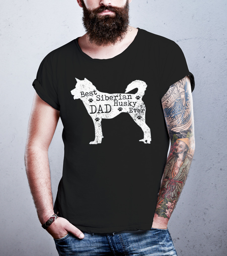 Best Siberian Husky Dog Dad Ever With Paw Prints T-Shirt