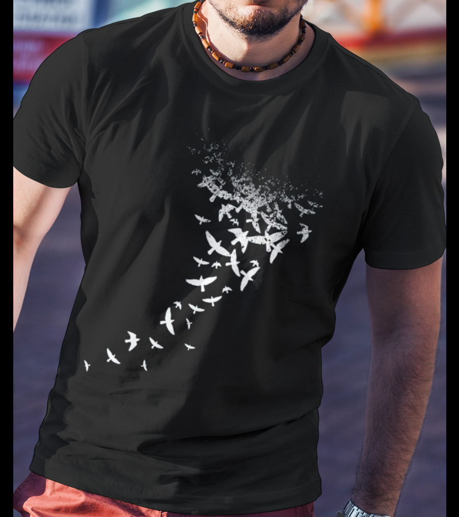 Birds In Flight Silhouette Pattern Flock T-Shirt