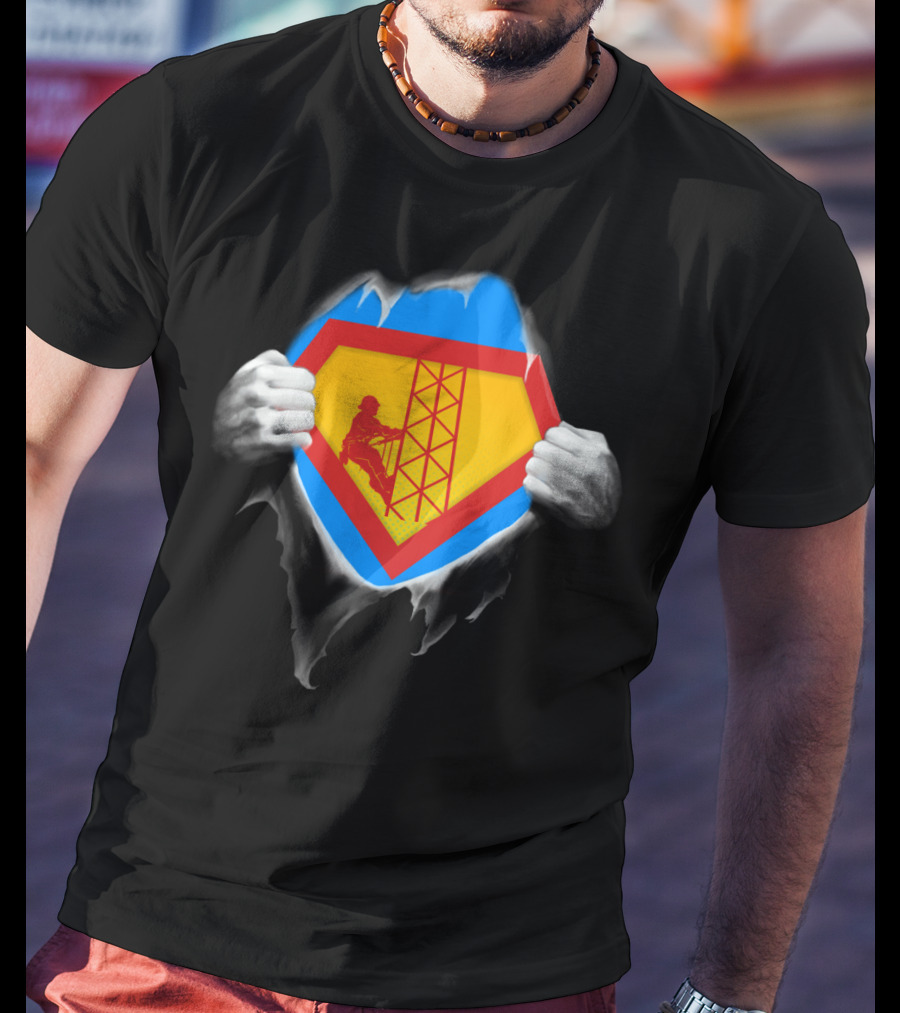 Tower Climber Superhero Symbol Burst Open T-Shirt