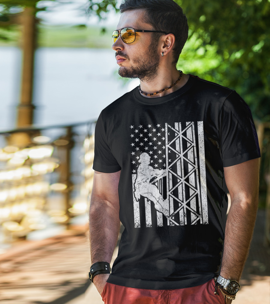 American Flag Tower Climbing T-Shirt