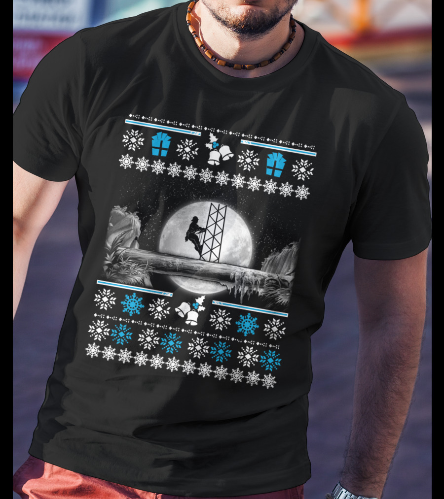 Ugly Merry Christmas Tower Climber Moonlit Winter Wonderland T-Shirt