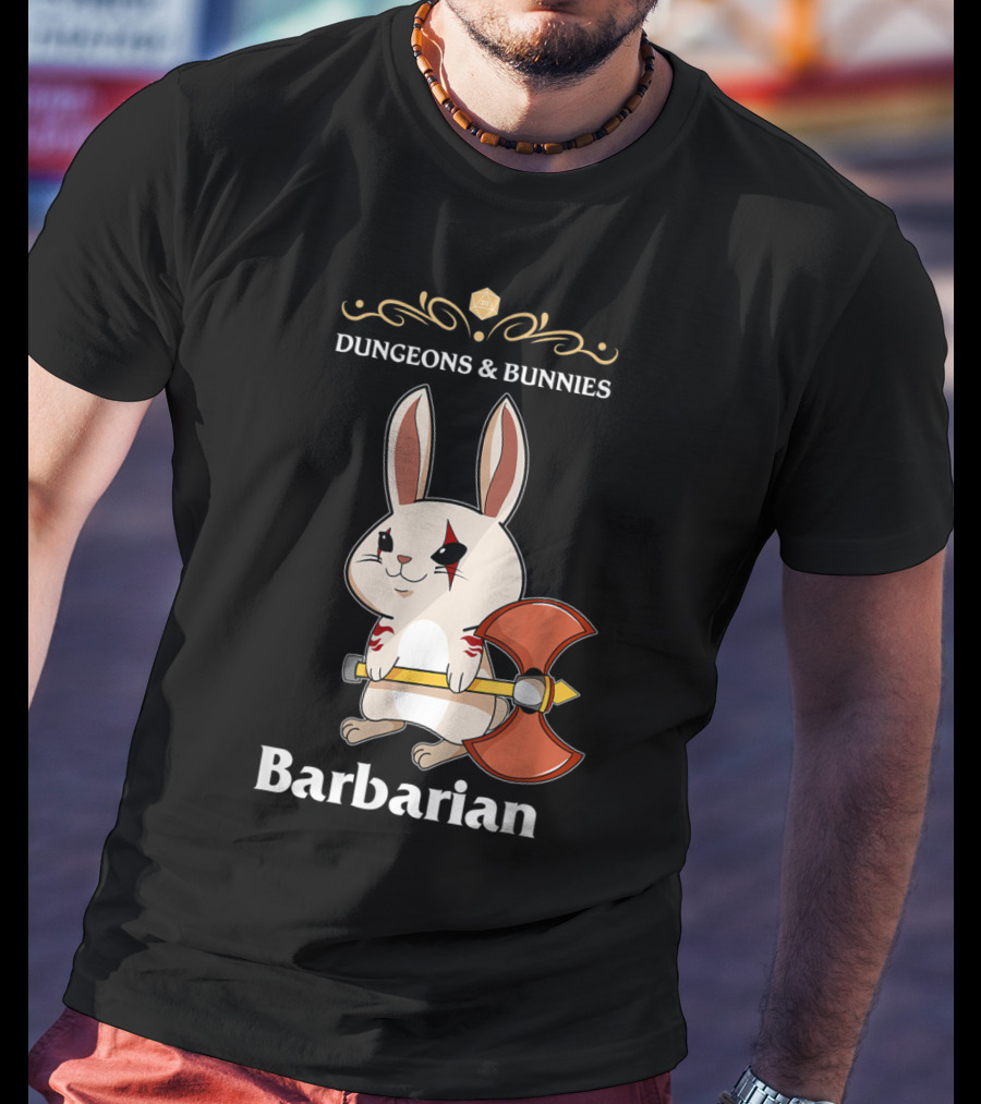 Dungeons And Bunnies Barbarian With Axe And Rune Symbols T-Shirt