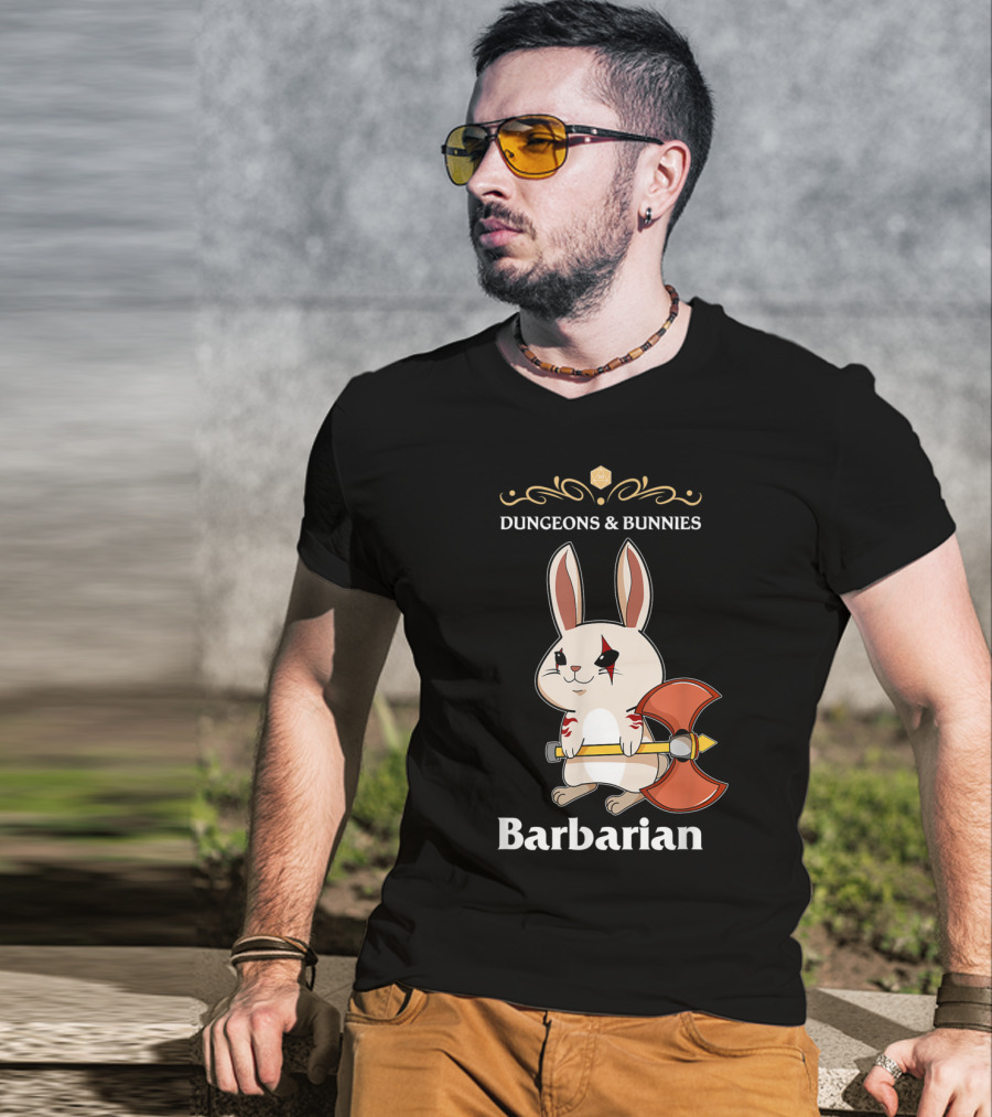 Dungeons And Bunnies Barbarian With Axe And Rune Symbols T-Shirt