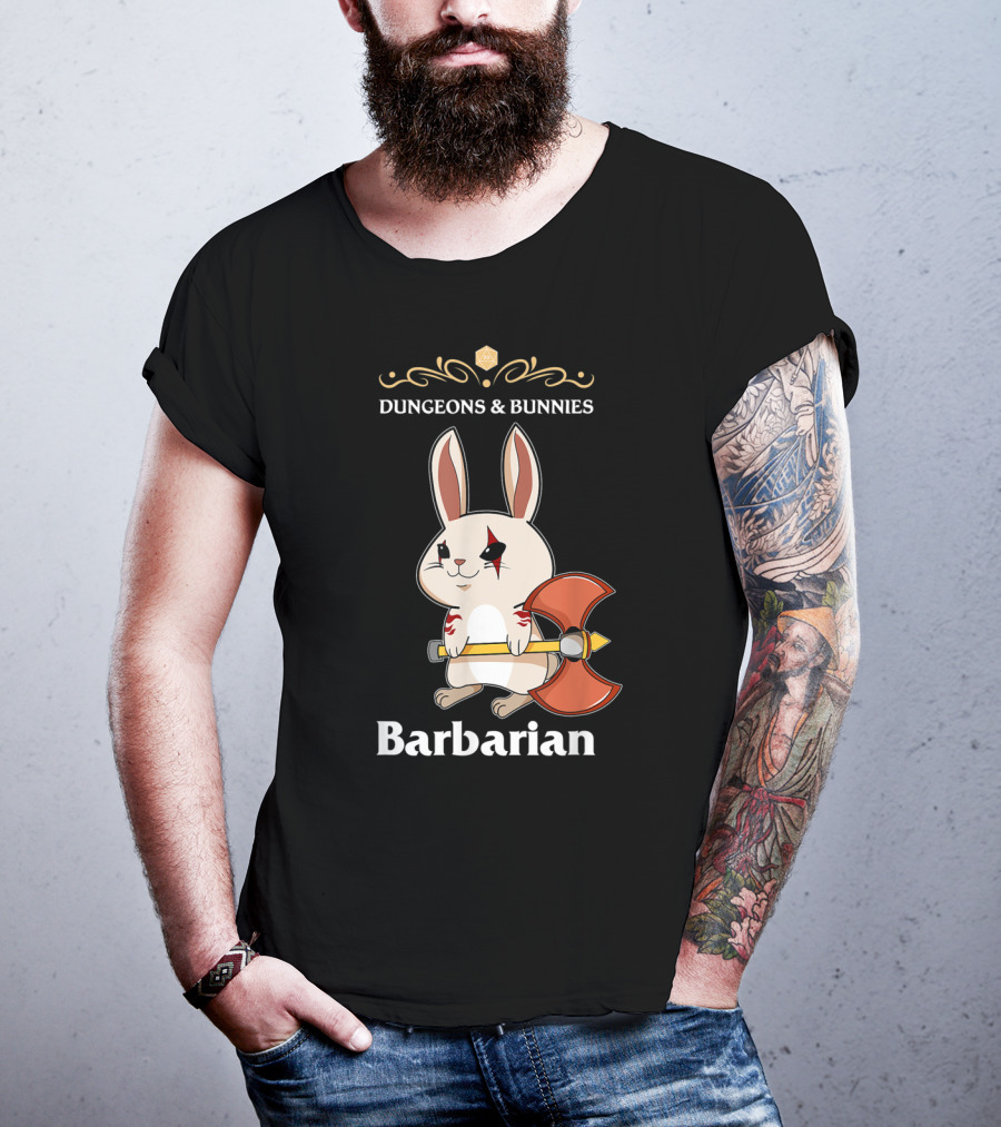 Dungeons And Bunnies Barbarian With Axe And Rune Symbols T-Shirt