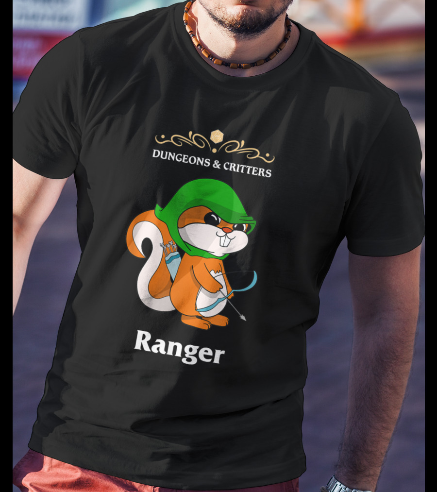 Dungeons And Critters Squirrel Ranger Bow And Arrows T-Shirt