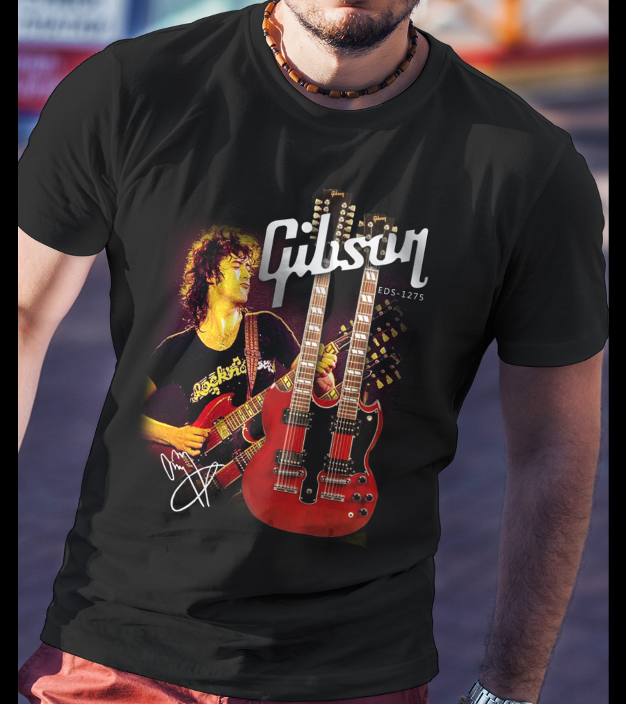 Gibson EDS-1275 Ajimmypage Signature Double Neck Guitar Music Scene T-Shirt