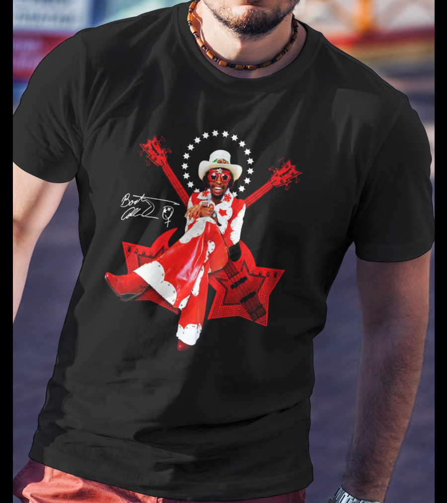 Bootsy Collins Funk Bass Star Double Guitar Red Suit T-Shirt