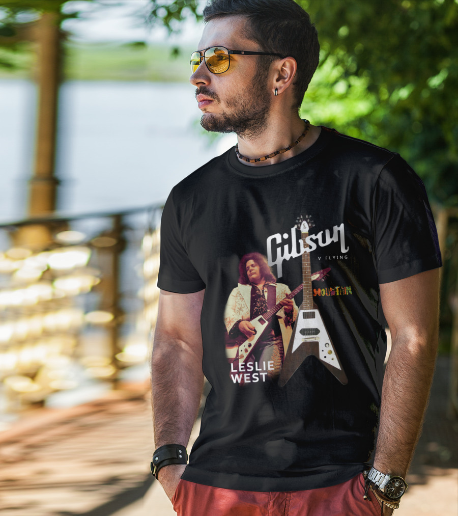 Leslie West Gibson Flying V Mountain Guitarist Music T-Shirt