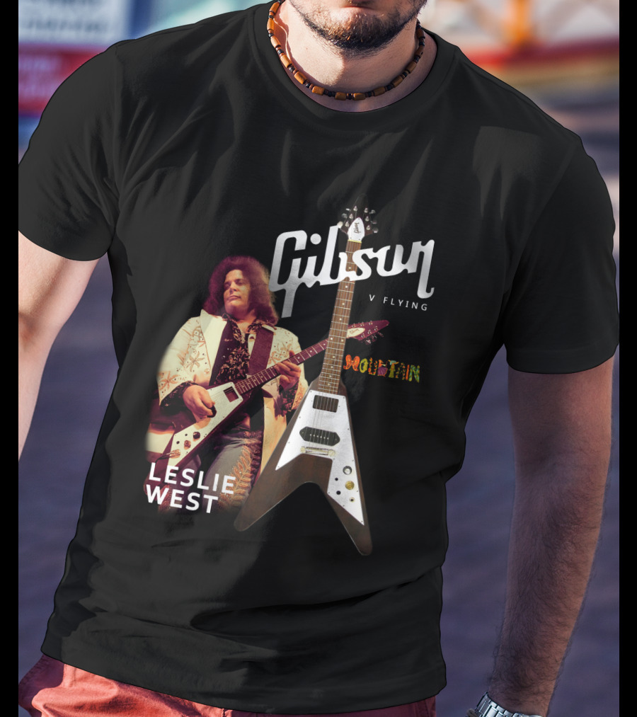 Leslie West Gibson Flying V Mountain Guitarist Music T-Shirt