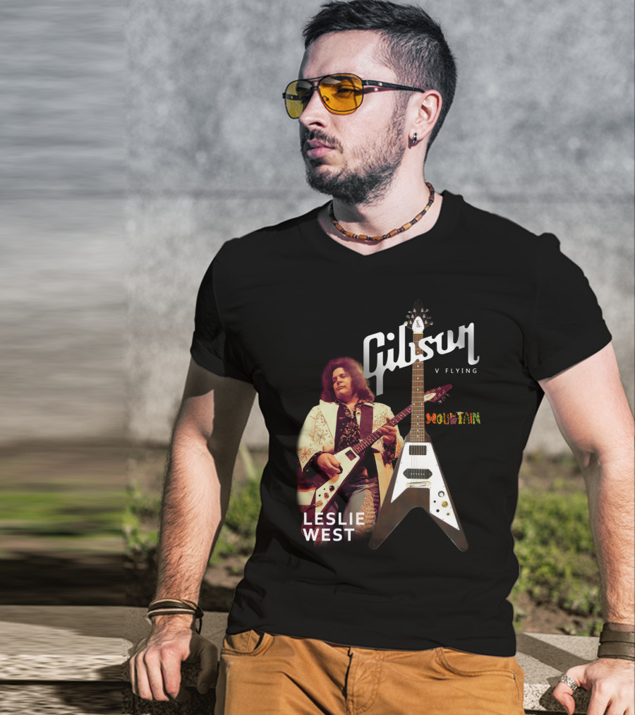 Leslie West Gibson Flying V Mountain Guitarist Music T-Shirt