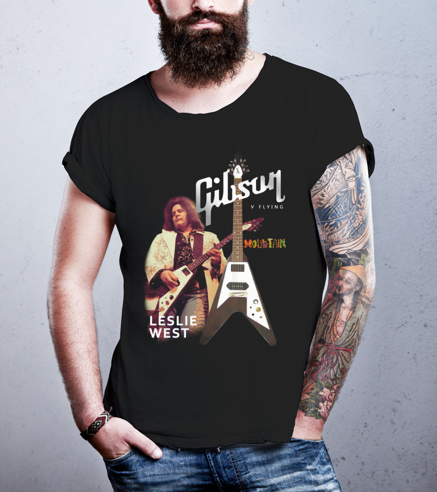 Leslie West Gibson Flying V Mountain Guitarist Music T-Shirt