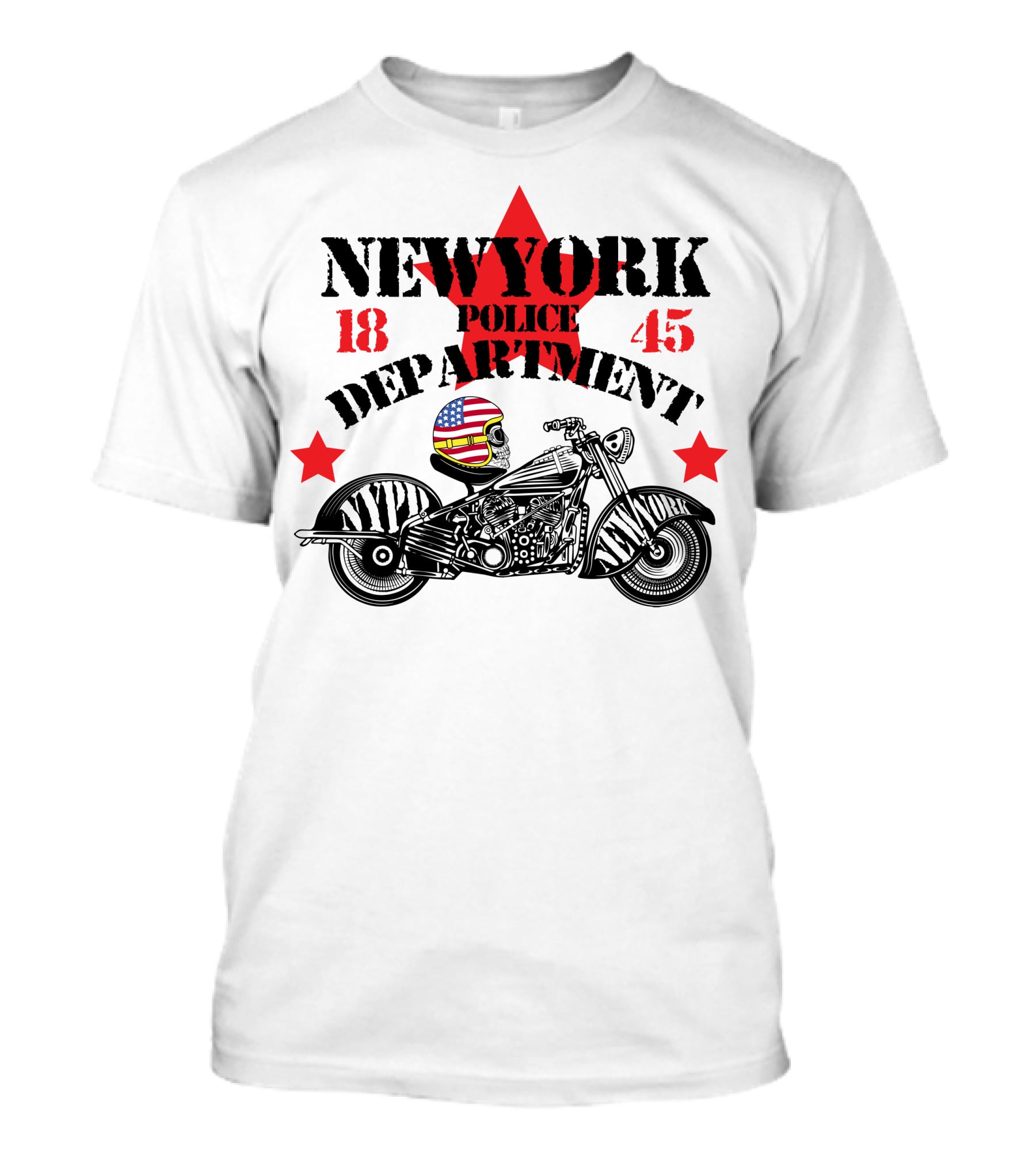 NEWYORK Police Department 1845 NYPD Motorcycle Skull Helmet Stars T-Shirt