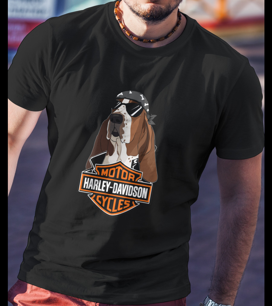 Basset Hound Harley Davidson Motorcycles T-Shirt