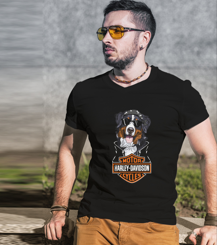 Harley Davidson Bernese Mountain Dog Motorcycle Cycles T-Shirt