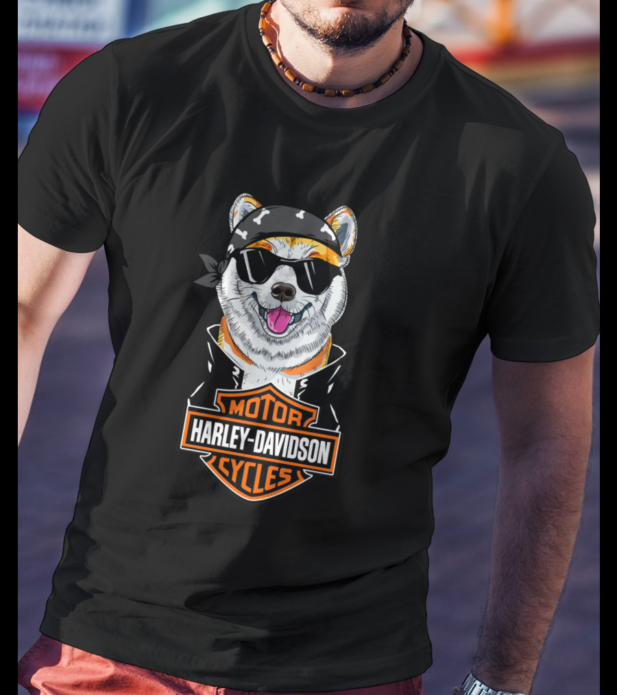 Harley Davidson Akita Dog Motorcycles T-Shirt