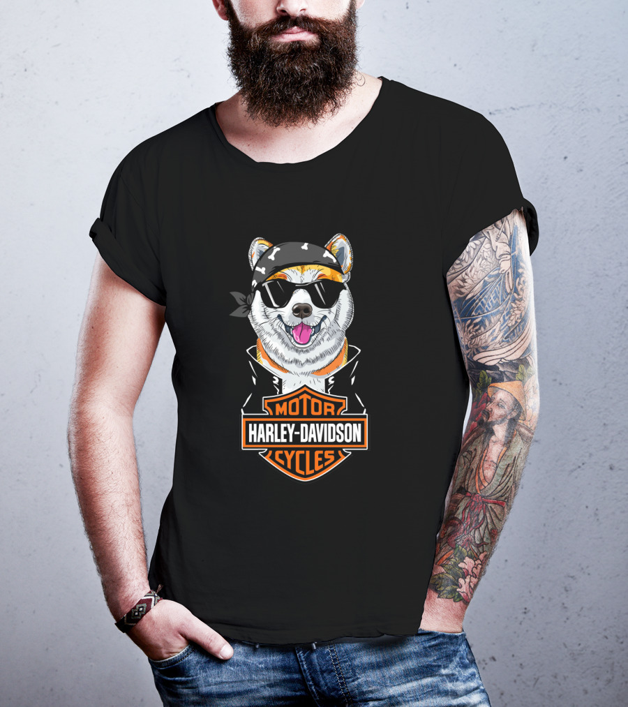 Harley Davidson Akita Dog Motorcycles T-Shirt