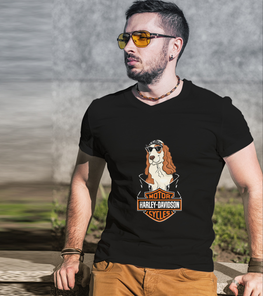 Harley Davidson Motorcycles Cocker Spaniel Biker Style T-Shirt
