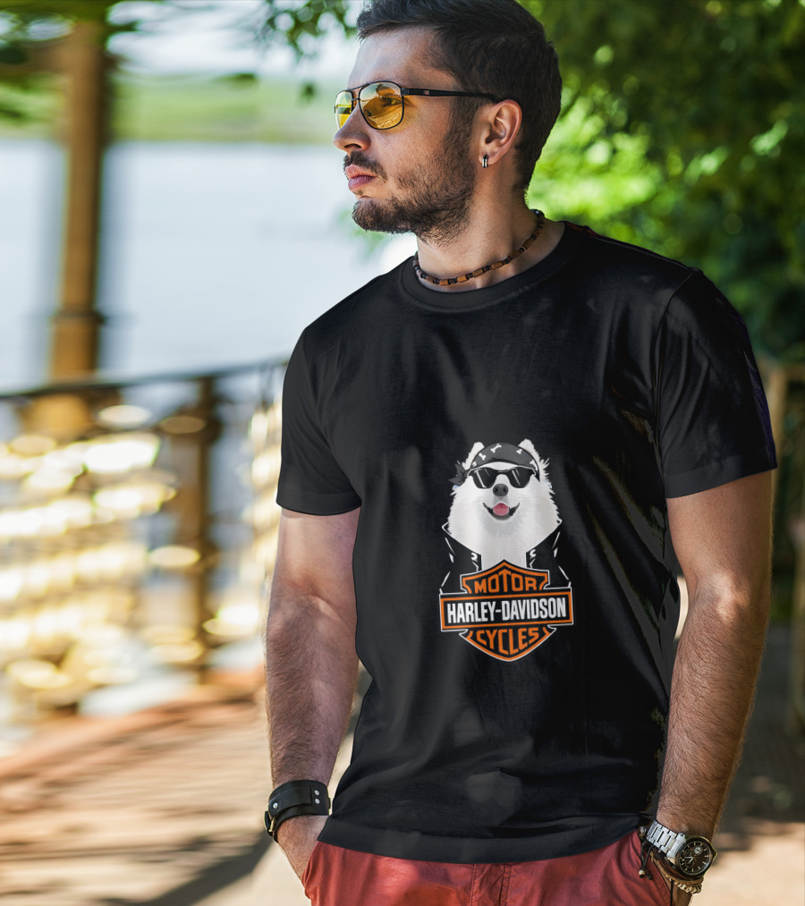 Samoyed Wearing Sunglasses Harley Davidson Motorcycles T-Shirt