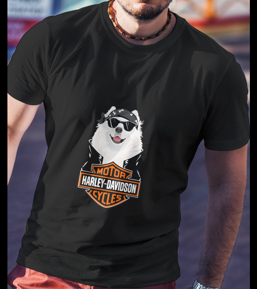 Samoyed Wearing Sunglasses Harley Davidson Motorcycles T-Shirt