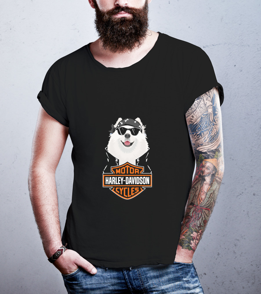 Samoyed Wearing Sunglasses Harley Davidson Motorcycles T-Shirt