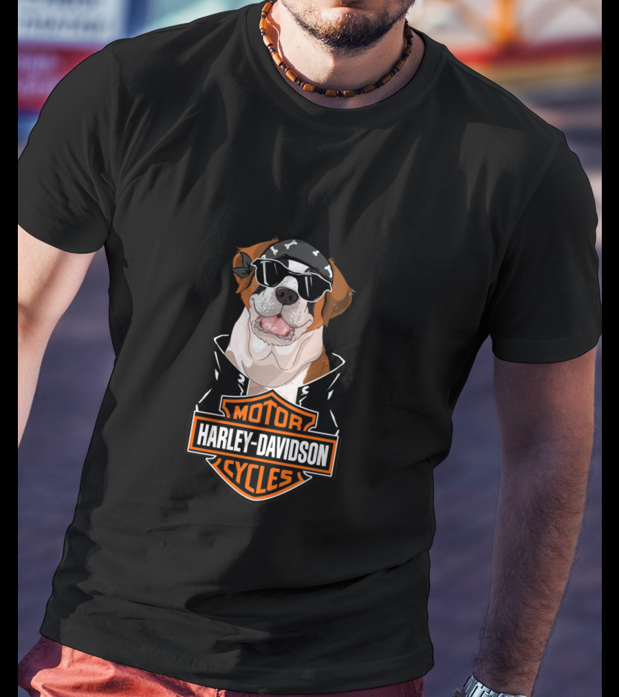 St Bernards Harley Davidson Motorcycles Logo Dog Bandana Sunglasses T-Shirt