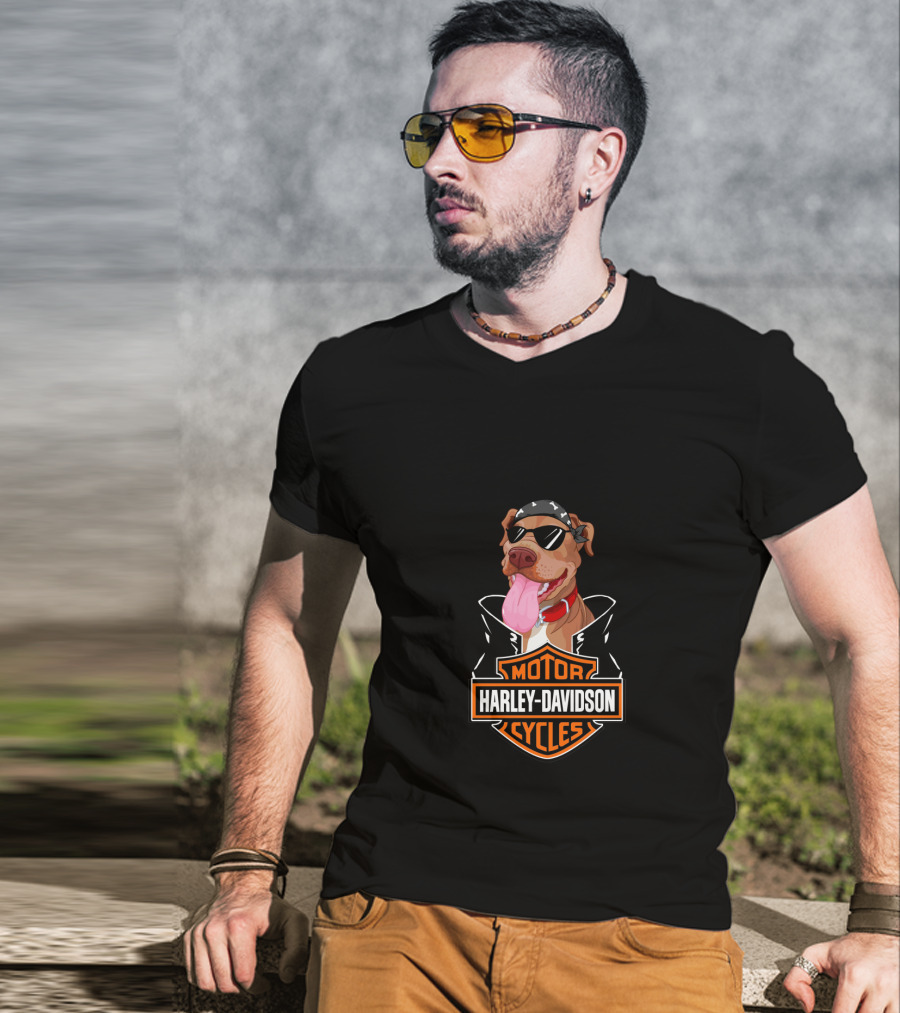 Harley Davidson American Pit Bull Terrier Biker T-Shirt