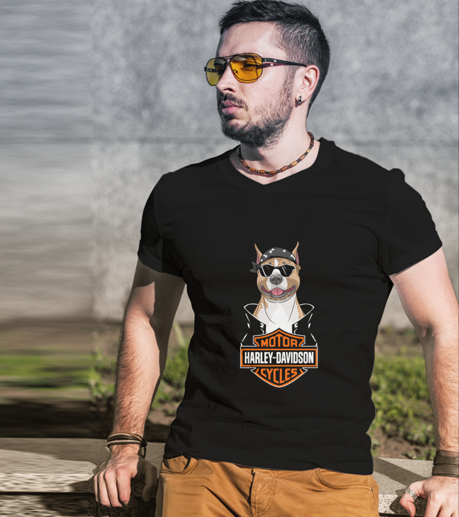 Harley Davidson American Staffordshire Terrier Biker T-Shirt