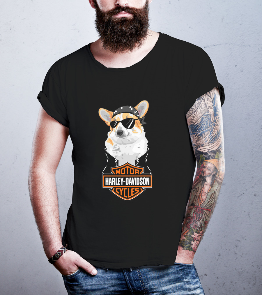 Harley Davidson Motor Cycles Corgi Biker T-Shirt