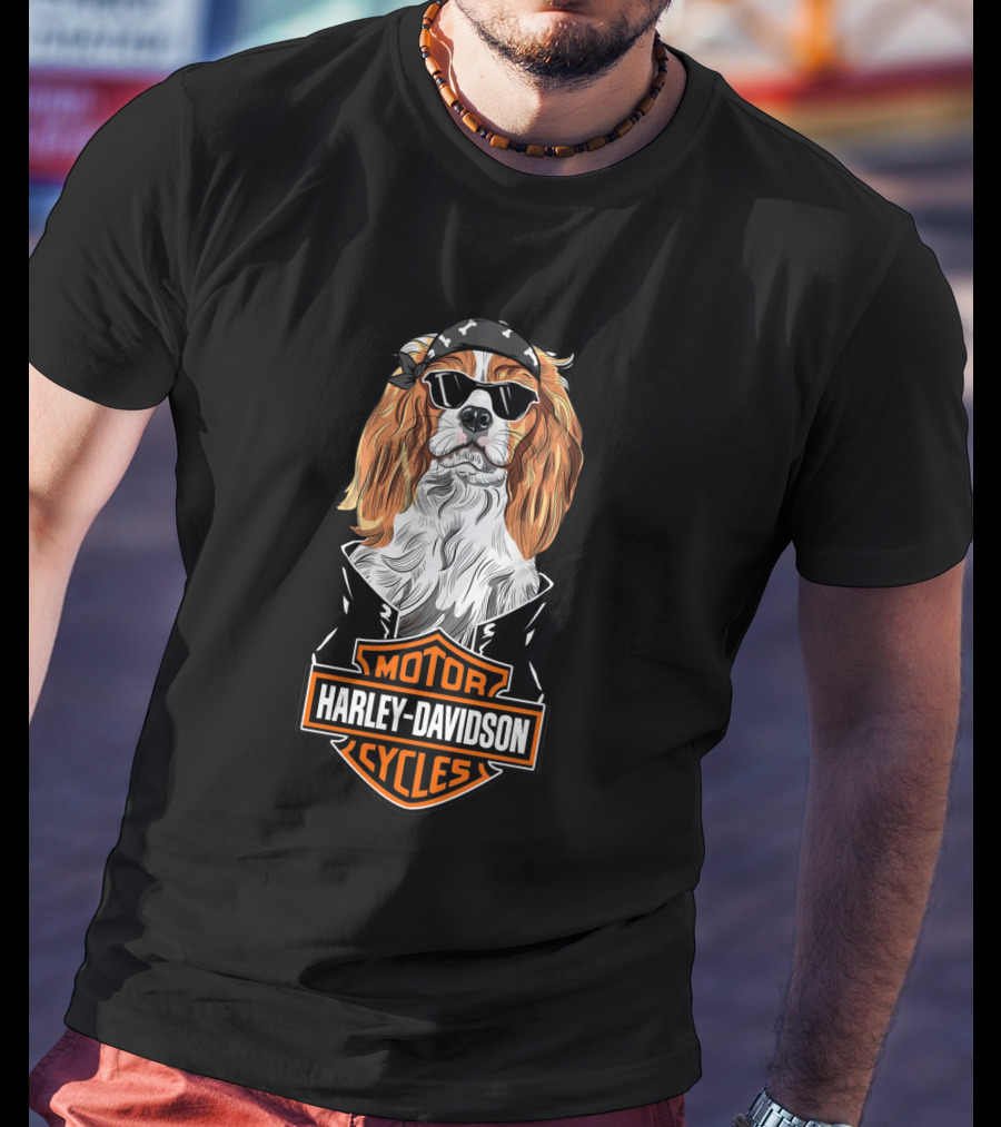 Cavalier King Charles Spaniel Harley Davidson Motorcycles T-Shirt
