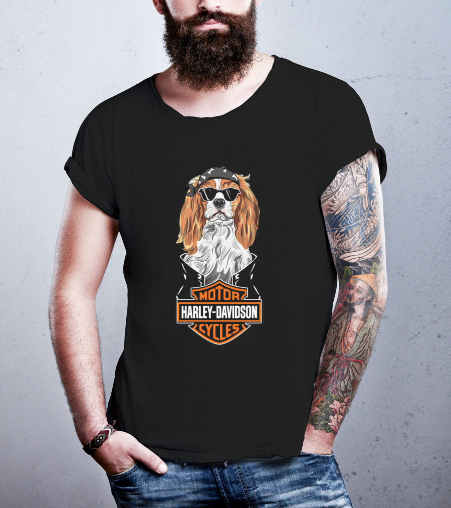 Cavalier King Charles Spaniel Harley Davidson Motorcycles T-Shirt