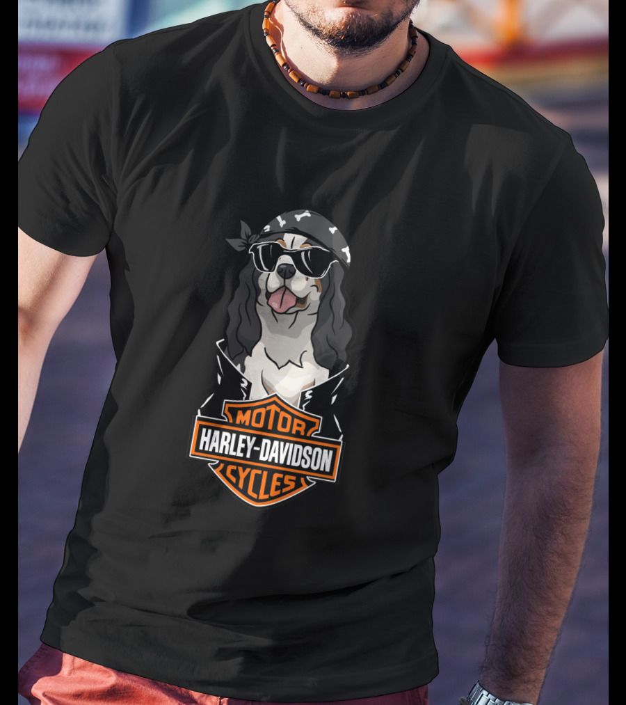 Harley Davidson King Charles Spaniel Biker Motocycles T-Shirt