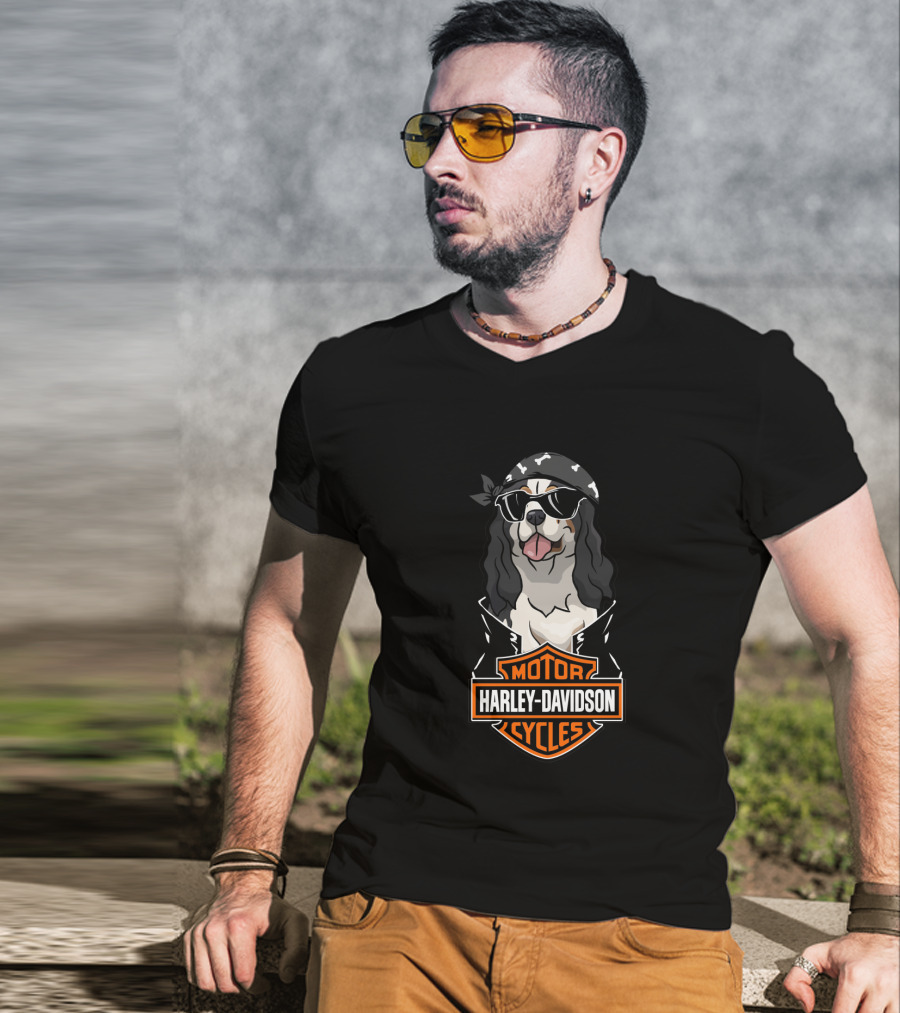 Harley Davidson King Charles Spaniel Biker Motocycles T-Shirt