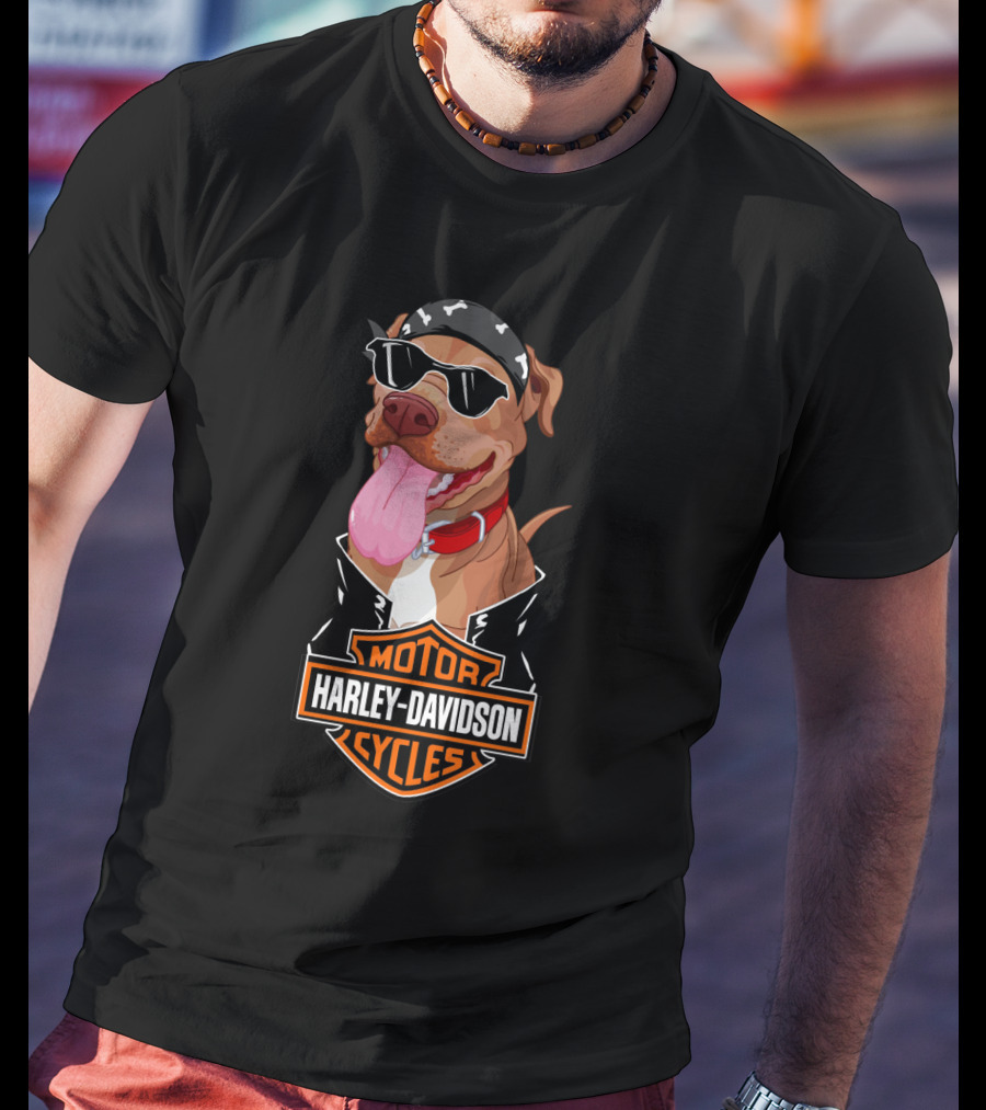 Harley Davidson Motorcycles Pit Bull Biker Bandana Sunglasses T-Shirt